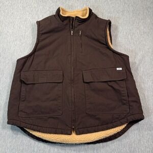 Lee Vest Men XL Brown Sherpa Lined Full Zip Utility Workwear Outdoor Pocketed